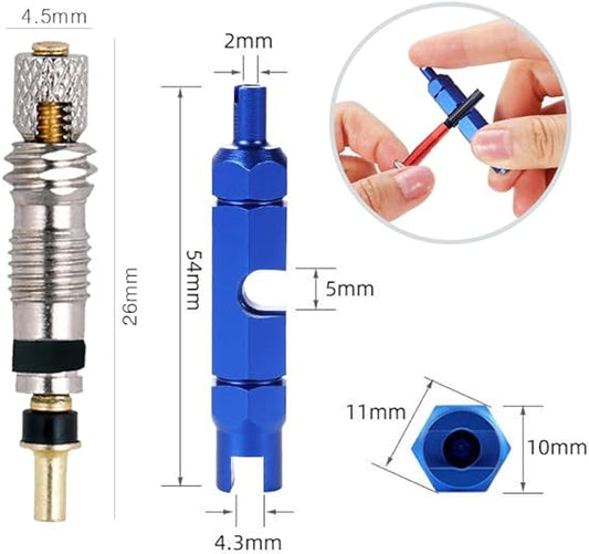 10pcs Presta Valve Cores, Replacement BIke Presta Valve Remover Tool Kit, Copper Tubeless Presta Valve Core For Universal Road Bike Car Includes Valve Wrench