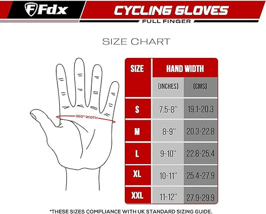 FDX Full Finger Cycling Gloves - Warm Windproof, Mountain Bike Gloves Anti-Slip Padded Palm, Touchscreen, Breathable, Water Resistant MTB Racing and Running Mitts for Men Women
