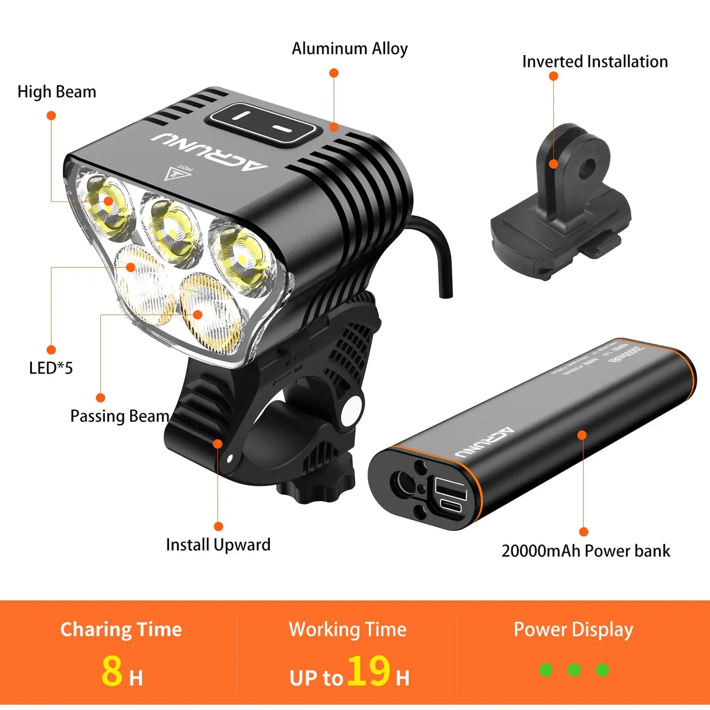 2023 Mountain Bike Light 5000 Lumens Bike Lights for Night Riding 20000 mAh USB Rechargeable IP64 Waterproof MTB Bike Headlight