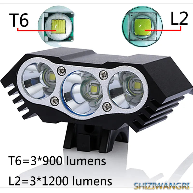 3xT6 LED Bicycle Front Light Bike Headlight Flashlight Waterproof Mountain Cycling Lamp 2700 Lumen Headlamp