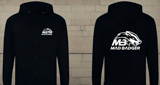 Madbadger Zoodie in black with Large logo to the back and small logo to the front