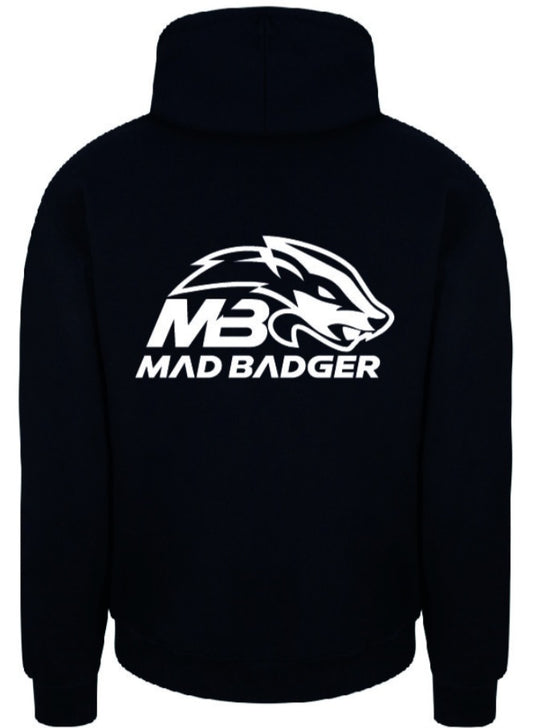 screen printed Madbadger Black hoodies