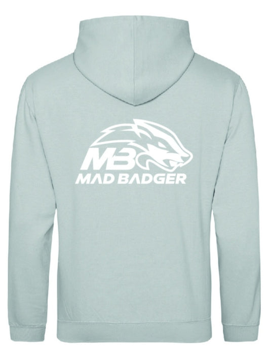 Madbadgers moonstone grey hoodies with screen printed logo to the back