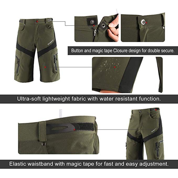 Mens MTB Cycling Shorts 5D Gel Padded Cycling Breathable Underwear Mountain Bike Loose Outdoor Downhill Shorts Mens Biker Shorts